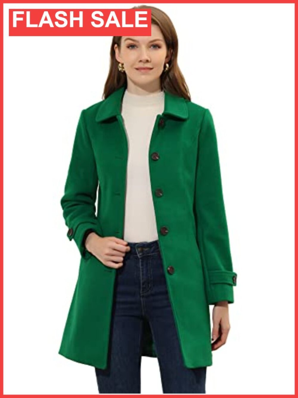 Women's Winter Pea Coat Peter Pan Collar Single Breasted Overcoat